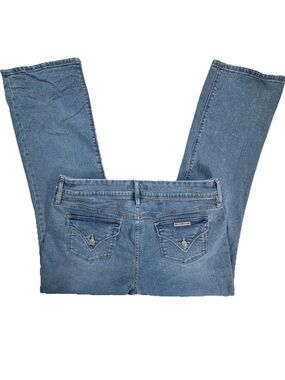 Hudson Jeans 14 Straight High Rise Blue Denim Button Flap Back Pocket Union Jack